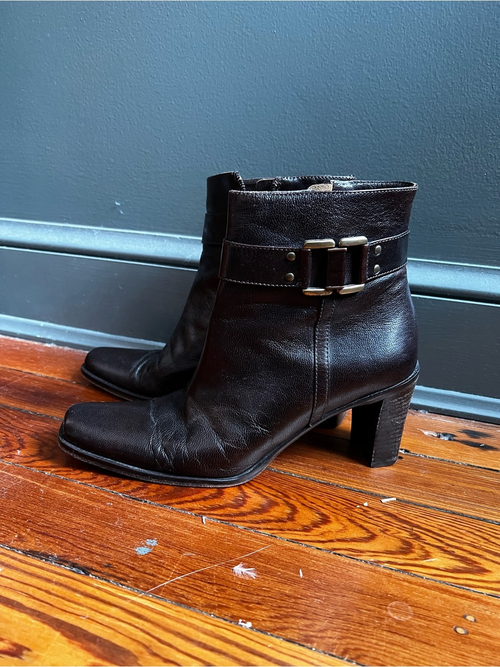Via Spiga Dark Brown Leather Ankle Booties with Buckle